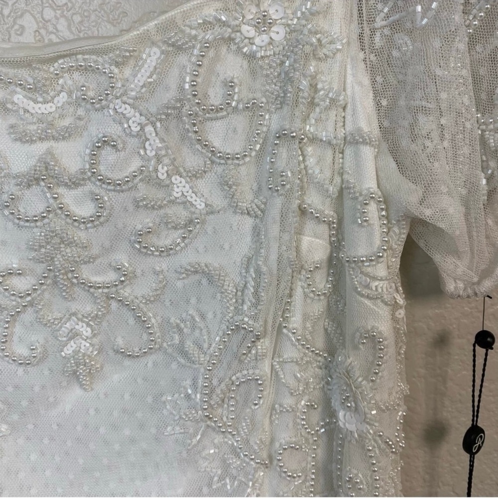 adrianna papell womens off shoulder beaded white dress new size 18 - Picture 4 of 6